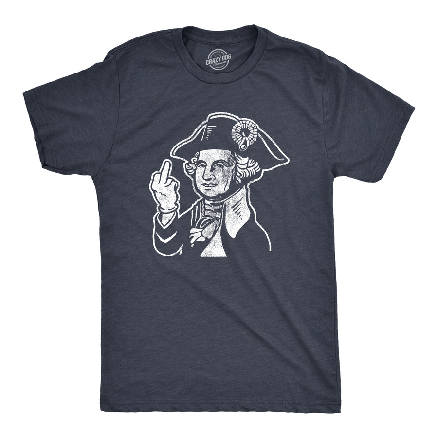 Funny Heather Navy George Washington Middle Finger Mens T Shirt Nerdy Fourth of July Tee