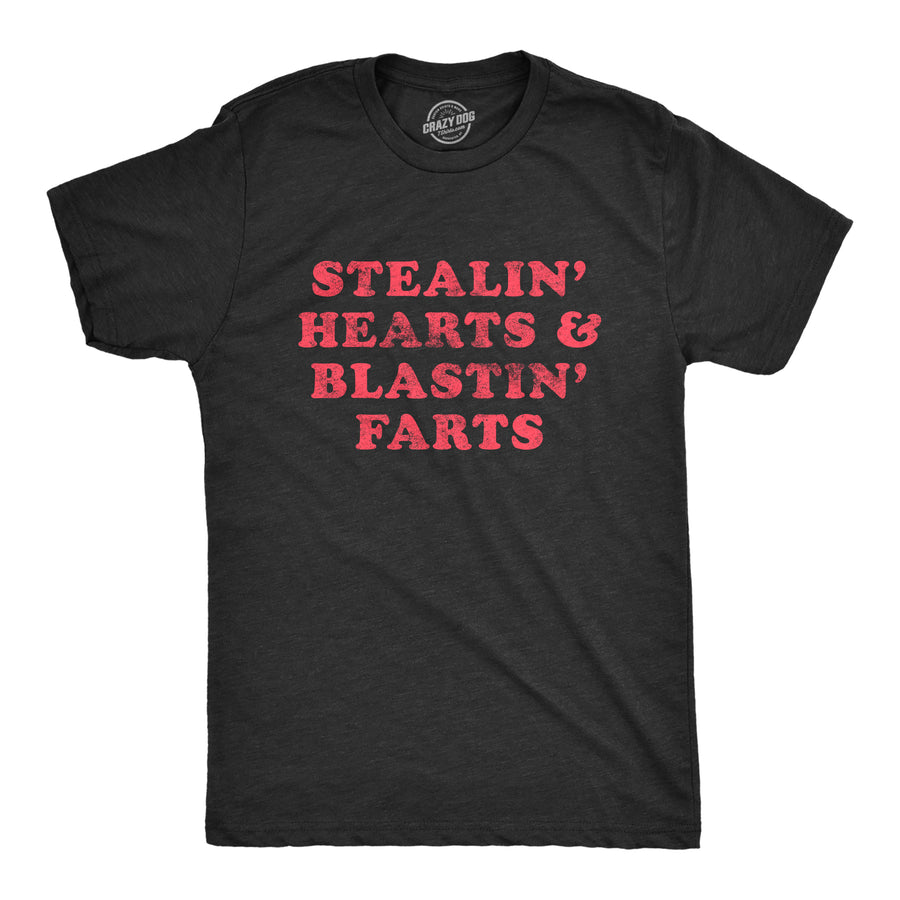 Funny Heather Black Stealin' Hearts And Blastin' Farts Mens T Shirt Nerdy Valentine's Day Toilet Tee