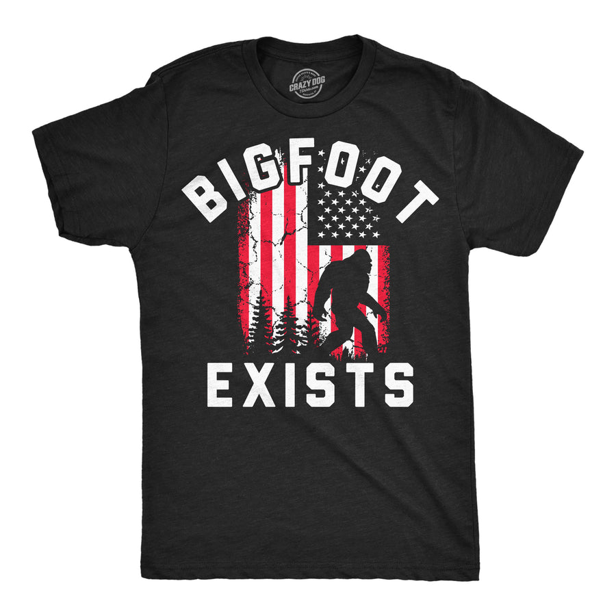 Funny Heather Black - Bigfoot Exists Bigfoot Exists Mens T Shirt Nerdy camping Tee