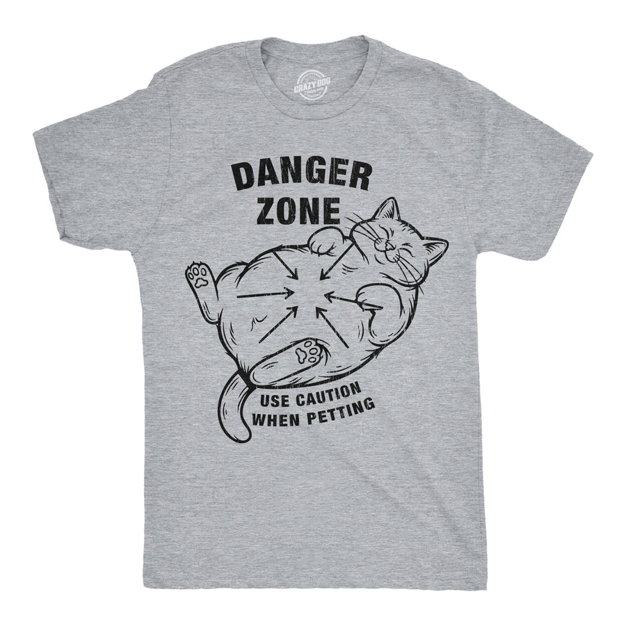 Funny Light Heather Grey - Danger Zone Cat Danger Zone Use Caution When Petting Mens T Shirt Nerdy cat Tee