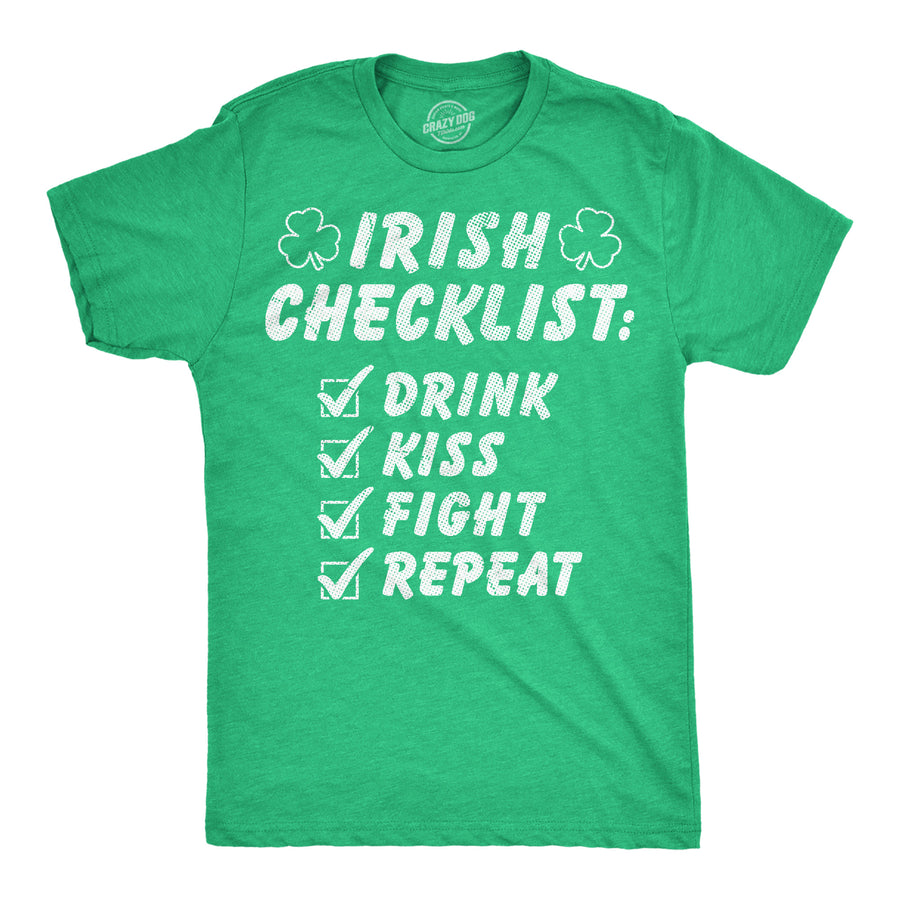 Funny Heather Green - Irish Checklist Irish Checklist Mens T Shirt Nerdy Saint Patrick's Day Tee