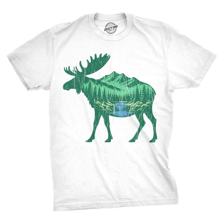 Funny White - Nature Moose Nature Moose Mens T Shirt Nerdy animal camping Tee