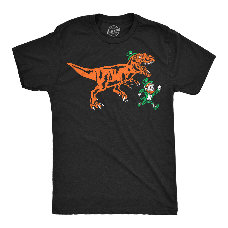 Funny Heather Black - T Rex Leprechaun T Rex Chasing Leprechaun Mens T Shirt Nerdy Saint Patrick's Day Dinosaur Tee
