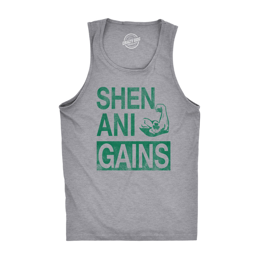 Funny Light Heather Grey Shenani-Gains Mens Tank Top Nerdy Saint Patrick's Day Fitness Tee